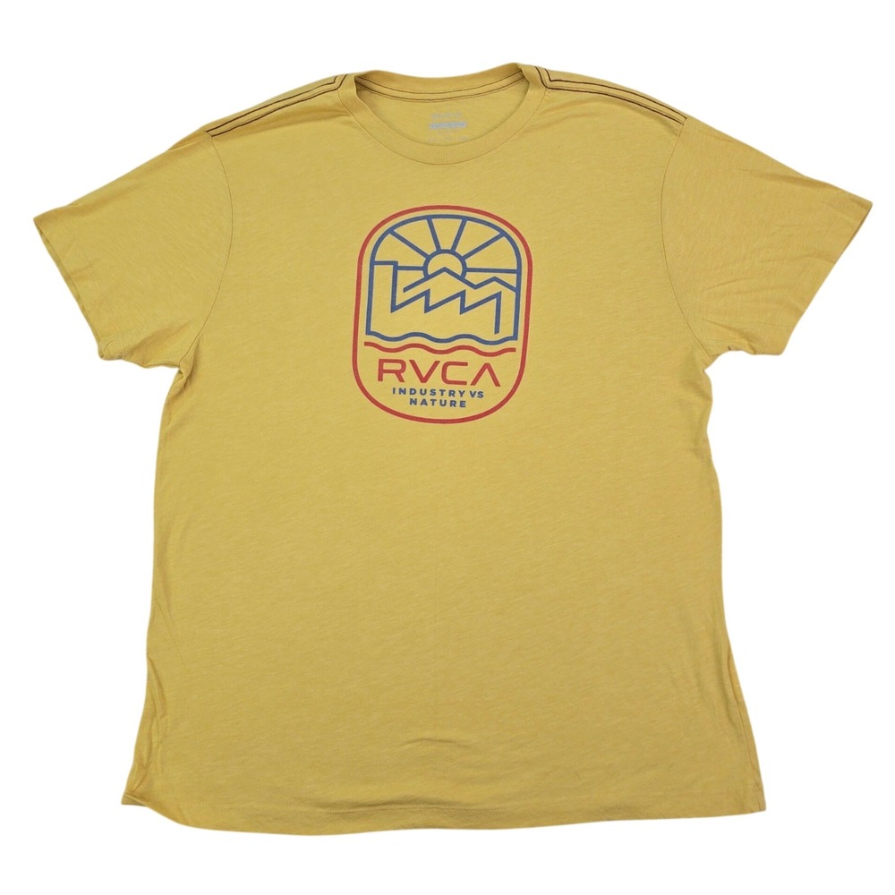 RVCA Industry Vs Nature Tee Mens XXL Yellow Slim Fit Graphic Surf Skate Coastal